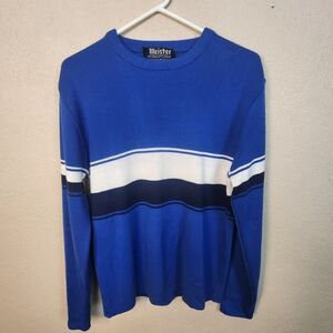 David Meister Blue and White Crew Neck Sweater Large (5708)